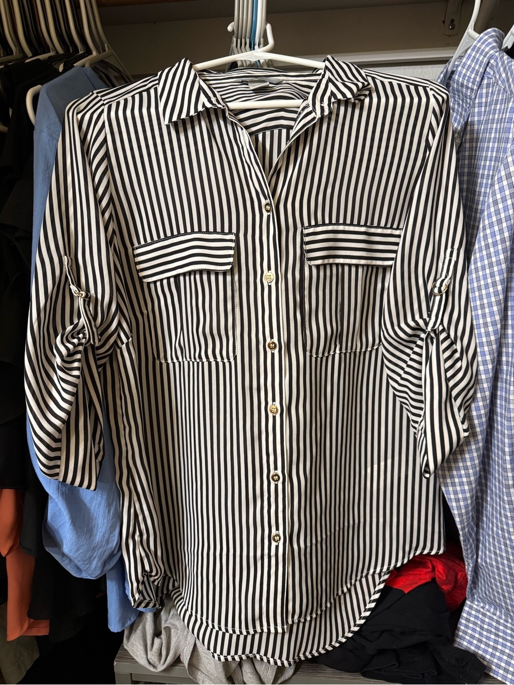H&M Black and White Striped Button-Down Shirt